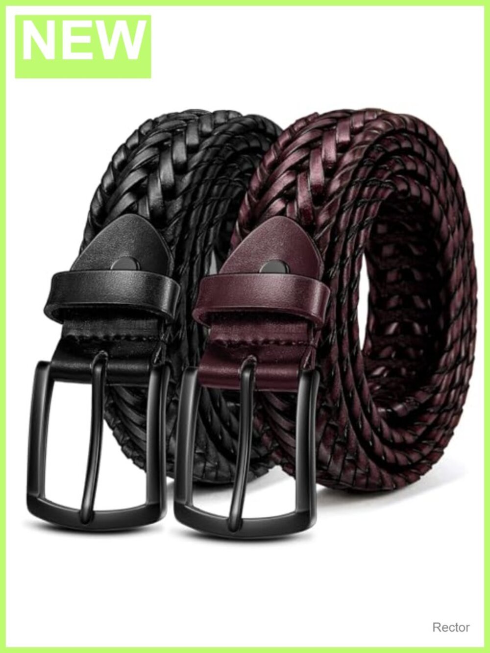 Men's Woven Faux Leather Braided Belt 2 Pack Adjustable Golf Gift Boxed